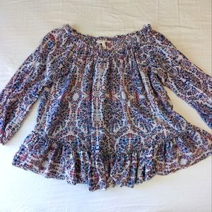 Rebecca Taylor 100% Silk off shoulder Blouse Top Floral Print Women's Size 6